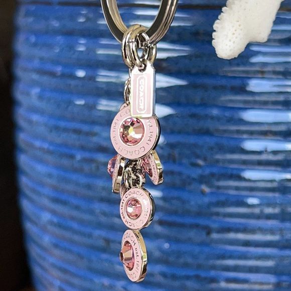 COACH PINK  Crystal & Enamel Silver Gem Stone Key Chain / Fob Purse Charm - Picture 4 of 8